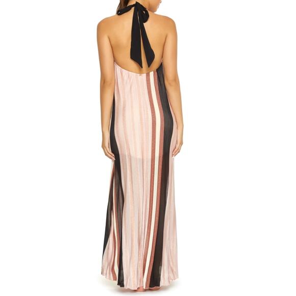 PilyQ Pink Black Striped Glitter Maxi Halter Dress MEDIUM /LARGE Beach Faith NEW - Picture 4 of 11